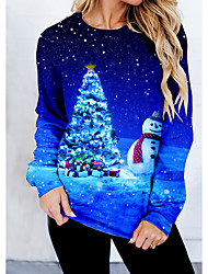 cheap -Women&#039;s Sweatshirt Pullover Snowman Christmas Tree Print Christmas Christmas Gifts Casual 3D Print Active Streetwear Hoodies Sweatshirts  Blue Purple Red