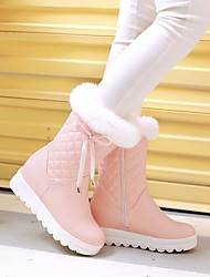 cheap -Women&#039;s Boots Snow Boots Lolita Mid Calf Boots Wedge Heel Round Toe Daily PU Zipper Solid Colored White Black Pink / Mid-Calf Boots