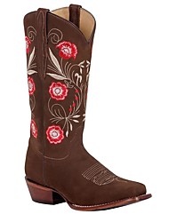 cheap -Women&#039;s Boots Cowboy Boots Mid Calf Boots Flower Flat Heel Round Toe PU Black Coffee