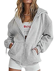 cheap -womens zip up hoodie sweatshirt fashion graphic solid long sleeve warm jacket coat 90s fall clothes outwear (solid grey,medium)