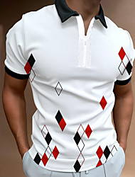 cheap -Men&#039;s Golf Shirt Color Block Argyle Turndown Street Daily Zipper Short Sleeve Regular Fit Tops Casual Fashion Comfortable White / Summer
