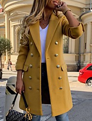 cheap -Women&#039;s Trench Coat Street Formal Holiday Fall Spring Long Coat Regular Fit Windproof Business Active Casual Jacket Long Sleeve Solid Color Black Yellow