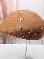 cheap -Women&#039;s Chic &amp; Modern Beret Hat Newsboy Cap Party Wedding Street Beaded Floral Pure Color Wine Beige Hat Portable Fashion Wedding / Black / Red / Fall / Winter