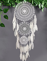 cheap -Dream Catcher Three-ring Handmade Gift with Blue-white Circle Feather Wall Hanging Decor Art Wind Chimes Boho Style Home Pendant