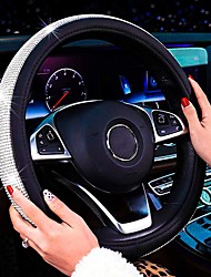 cheap -New Diamond Leather Steering Wheel Cover with Bling Bling Crystal Rhinestones Universal Fit 15 Inch Car Wheel Protector for Women Girls Black