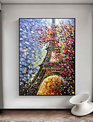cheap -Handmade Oil Painting Canvas Wall Art Decoration Abstract Architecture Painting Eiffel Tower  Paris for Home Decor Rolled Frameless Unstretched Painting