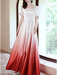 cheap -A-Line Wedding Dresses Square Neck Floor Length Satin Short Sleeve Simple with Pleats Beading 2022