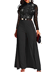 cheap -Women&#039;s Jumpsuit Sequins Turtleneck Elegant Party Evening Casual Regular Fit Long Sleeve Black Red M L XL Fall