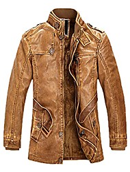 cheap -men&#039;s pu leather jacket warm lining fall winter biker coats windbreaker stand collar casual coats belt lianghuang-xl