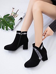 cheap -Women&#039;s Heels Boots Booties Ankle Boots Rhinestone Chunky Heel Round Toe Daily PU Zipper Color Block Black Brown / Booties / Ankle Boots / Booties / Ankle Boots
