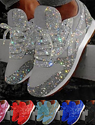 cheap -Women&#039;s Trainers Athletic Shoes Sneakers Sequins Bling Bling Sneakers Silver Sequin Flat Heel Round Toe Sporty Casual Daily Outdoor Tennis Shoes Walking Shoes Mesh Lace-up Fall Spring Solid Colored