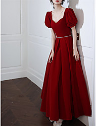 cheap -A-Line Elegant Vintage Prom Formal Evening Dress Sweetheart Neckline Short Sleeve Ankle Length Velvet with Pleats Beading 2022