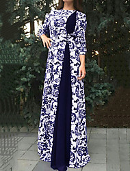 cheap -Women&#039;s Maxi long Dress Blue Black Red Brown 3/4 Length Sleeve Paisley Patchwork Print Fall Winter Round Neck Hot Elegant S M L XL XXL 3XL 4XL 5XL / Plus Size / Plus Size