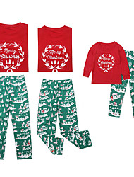 cheap -Men&#039;s Pajamas Loungewear Sleepwear 1 set Letter Fashion Soft Home Christmas Bed Cotton Crew Neck Pant Basic Print Fall Spring Red / Long Sleeve
