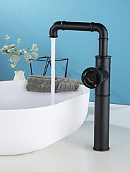 cheap -Industrial Style Single Handle Lever Bathroom Basin Faucet One Hole Vessel Sink Mixer Faucet with Tall High Body Deck Mounted Matte Black Basin Tap