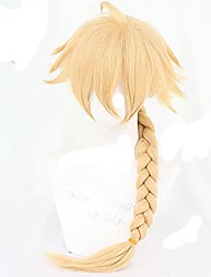 cheap -genshin impact anime cosplay wig traveler aether golden braid men hair halloween party game cosplay costume props accessories