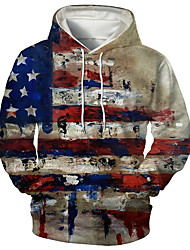 cheap -Men&#039;s Unisex Pullover Hoodie Sweatshirt American US Flag Graphic Prints Lace up Print Hooded Daily Sports 3D Print Casual Designer Hoodies Sweatshirts  Long Sleeve Red