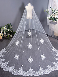cheap -One-tier Classic Style / Flower Style Wedding Veil Chapel Veils with Satin Flower / Embroidery / Appliques 157.48 in (400cm) Tulle