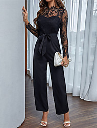 cheap -Jumpsuits Minimalist Elegant Party Wear Wedding Guest Dress Illusion Neck Long Sleeve Ankle Length Spandex with Lace Insert Strappy 2022