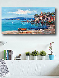 cheap -Oil Painting Handmade Hand Painted Wall Art Modern Mediterranean Sea Garden 3D Pallet Knife Home Decoration Decor Stretched Frame Ready to Hang