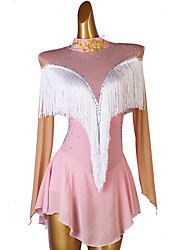 cheap -Figure Skating Dress Tassel Crystals / Rhinestones Women&#039;s Girls&#039; Training Performance Long Sleeve High Mesh Spandex