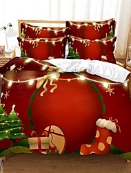 cheap -Christmas Gift Printed 3-Piece Duvet Cover Set Hotel Bedding Sets Comforter Cover with Soft Lightweight Microfiber, Include 1 Duvet Cover, 2 Pillowcases for Double/Queen/King(1 Pillowcase for Twin/Single)
