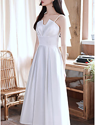 cheap -A-Line Minimalist Elegant Prom Formal Evening Dress Spaghetti Strap Sleeveless Ankle Length Satin with Pleats 2022