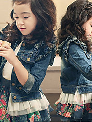 cheap -Girls Outerwear Baby Girl Clothes Fall Winter Fashion Lace Hem Toddler Kids Denim Jacket Long Sleeve Ruffle Girl Jean Coat