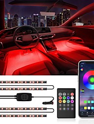 cheap -Interior Car Lights 4pcs 48 LED Cool Strip Light 12V Multicolor Music Light Under Dash Lighting Kit with Sound Active Function 4 Buttons Bluetooth APP Voice Control and Wireless Remote Control Charger