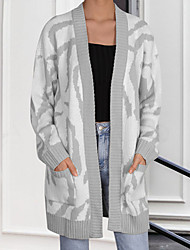 cheap -Women&#039;s Sweater Irregular Geometric Pattern Loose Mid Length Knitted Cardigan