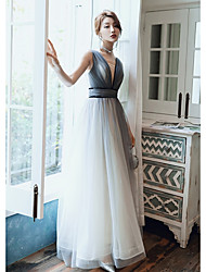 cheap -A-Line Color Block Elegant Prom Formal Evening Dress V Neck Sleeveless Floor Length Satin with Sleek 2022