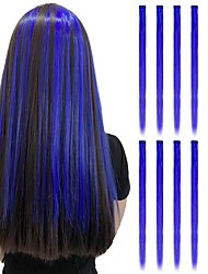 cheap -12PCS Colored Blue Hair Extensions Straight Multicolor Clip in Hair Extensions Colorful 20 Inch Rainbow Hair Extensions for Kids Women&#039;s Gifts Halloween Christmas Party Highlights