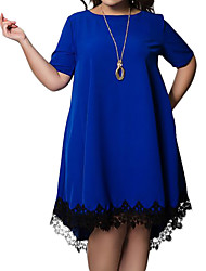 cheap -Women&#039;s Plus Size A Line Dress Solid Color Round Neck Lace Half Sleeve Fall Casual Short Mini Dress Daily Dress
