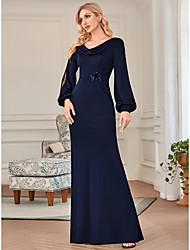 cheap -Sheath / Column Plus Size Elegant Formal Evening Dress Jewel Neck Long Sleeve Floor Length Velvet with Sequin 2021