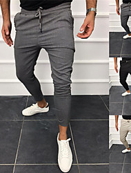 cheap -Men&#039;s Casual Trousers Chinos Pocket Elastic Waist Elastic Drawstring Design Full Length Pants Casual Daily Micro-elastic Solid Color Breathable Outdoor Mid Waist Black Khaki Dark Gray L XL XXL 3XL
