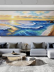 cheap -Oil Painting Handmade Hand Painted Wall Art Abstract Seascape Blue Ocean and White Waves  Home Decoration Decor Stretched Frame Ready to Hang