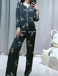 cheap -Women&#039;s Pajamas Sets 1 set Butterfly Animal Simple Comfort Home Daily Bed Polyester Breathable Gift Lapel Pant Elastic Waist Print Fall Winter Silver black White / Buckle