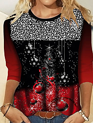 cheap -Women&#039;s Painting T shirt Graphic Snowflake Christmas Tree Print Round Neck Basic Tops Blue Purple Black / 3D Print