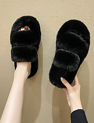 cheap -Women&#039;s Slippers Fuzzy Slippers House Slippers Platform Slippers Wedge Heel Round Toe Daily Faux Fur Loafer Solid Colored Black Khaki Orange