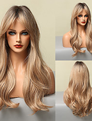 cheap -Blonde Wigs for Women Synthetic Wig Wavy Natural Wave with Bangs Wig 26 Inch Light Brown Synthetic Hair Natural Fashion Fluffy Brown