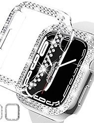 cheap -2pack  for apple watch bumper case 41mm series 7 accessories no screen protector iwatch protective pc bling cover diamond case cystal frame for women girls (for 41 mm only clear-silver)