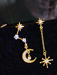cheap -Women&#039;s Clear AAA Cubic Zirconia Drop Earrings Mismatched Star Crescent Moon Fashion European Trendy Rock Cool Earrings Jewelry Gold For Christmas Carnival Holiday Club Festival 1 Pair