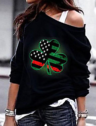 cheap -Women&#039;s Sweatshirt Pullover American US Flag Leaf Cold Shoulder Print One Shoulder Casual Sports Weekend Streetwear St. Patrick&#039;s Day Hoodies Sweatshirts  Black