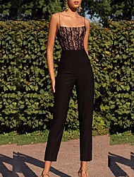 cheap -Women&#039;s Jumpsuit High Waist Lace Elegant Business Prom Regular Fit Spaghetti Strap Black S M L Summer