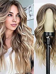 cheap -Natural Wavy Ombre Blonde Wig for Women Synthetic Blonde Wig Wave Middle Part Natural Hair Heat Resistant Wigs 26 Inch