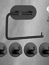 cheap -Multifunction Toilet Paper Holder and 4pcs Robe Hooks Stainless Steel Self-adhesive Contemporary Bathroom Accessory Set Wall Mounted