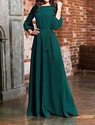 cheap -Women&#039;s A Line Dress Maxi long Dress Green Blue Black Purple Wine Dusty Blue Red Long Sleeve Solid Color Ruched Lace up Fall Winter Round Neck Elegant Party 2022 S M L XL XXL 3XL 4XL 5XL