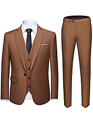 cheap -Khaki Men&#039;s Party / Evening Suits 3 pcs Solid Colored Tailored Fit Single Breasted One-button 2022