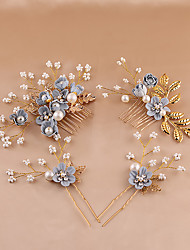 cheap -Blue Sweet Flowers Small Beads Flower Hair Accessories Hair Comb Hair Insert Bridal Headdress Dress Dress Accessories