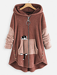 cheap -Women&#039;s Plus Size Teddy Coat Print Animal Going out Long Sleeve V Wire Regular Fall Winter Blushing Pink Gray Green L XL XXL 3XL 4XL